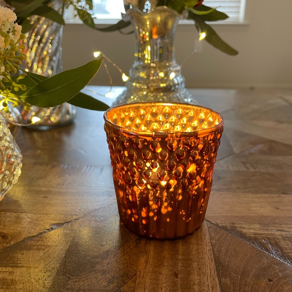 12 - New, Hobnail Burgundy/Copper Mercury Glass Candle Holders